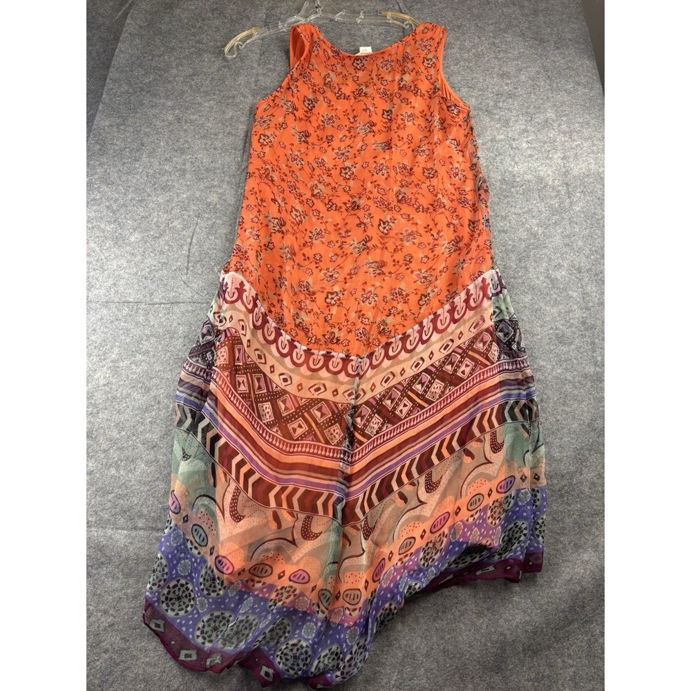 Sundance Womens M Floral Geometric Midi Sleeveless Chiffon Overlay Boho Chic SEE - Picture 6 of 8